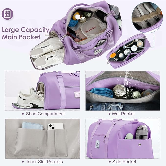 FIORETTO Womens Gym Tote Duffle Bag with Toiletry Bag, Sports Duffel Overnight Hospital Workout