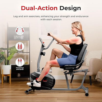 Sunny Health & Fitness Smart Indoor Recumbent Bike Trainer, Home Full Body Workout & Cardio Cycling