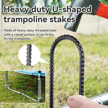Trampoline Ground Anchors 24-Inch Heavy Duty U Rebar Stakes for Trampoline, Dog Fence, Black