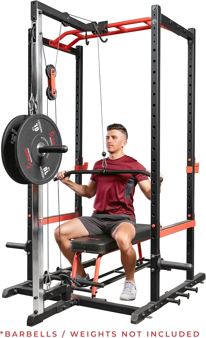 Sunny Health & Fitness Power Zone Strength Rack Power Cage - 1000 LB Weight Capacity, Spotter Bar