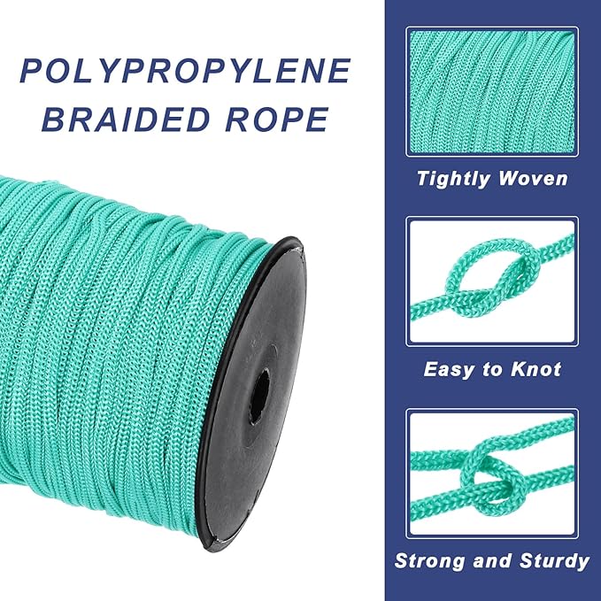 MECCANIXITY 3/16 Inch Polypropylene Rope Braided Ropes, 328ft Nylon Rope Hollow Utility Cord for