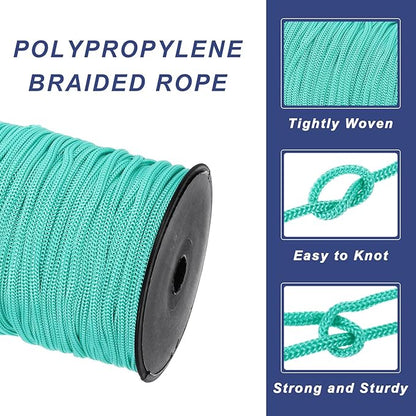 MECCANIXITY 3/16 Inch Polypropylene Rope Braided Ropes, 328ft Nylon Rope Hollow Utility Cord for