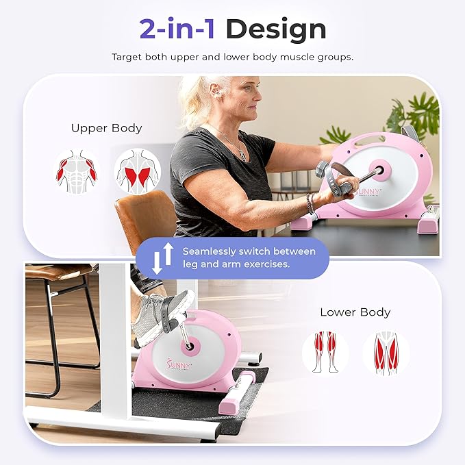 Sunny Health & Fitness Smart Under-Desk Bike Exerciser, Low-Impact Cardio Cycling Equipment for