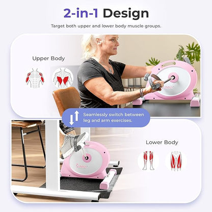 Sunny Health & Fitness Smart Under-Desk Bike Exerciser, Low-Impact Cardio Cycling Equipment for