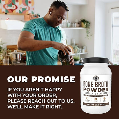 Bone Broth Protein Powder, Chocolate, Grass Fed 2lbs, 42 servings 16g protein, 13g Collagen. Low