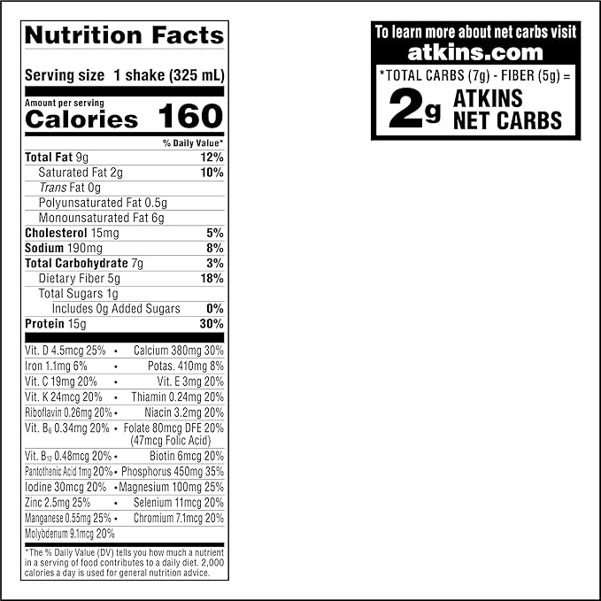Atkins Creamy Cinnamon Swirl Protein Shake, 15g Protein, Low Glycemic, 2g Net Carb, 1g Sugar, Keto