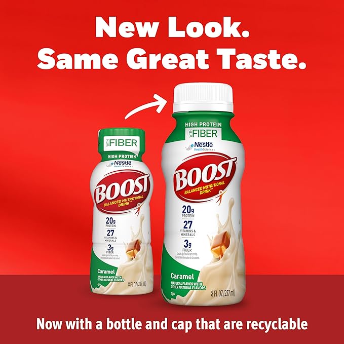 BOOST High Protein with Fiber Ready to Drink Complete Nutritional Drink, Caramel, 8 fl oz Bottle