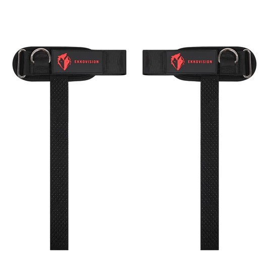 Ekkovision Weight Lifting Straps, Cuffed D Ring, Phase 3 Logo, Black