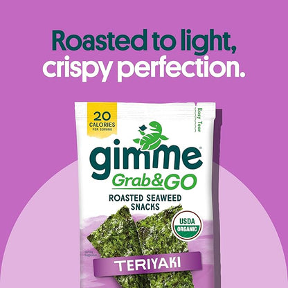 Gimme Seaweed Grab & Go Organic Premium Roasted Seaweed Snacks, Teriyaki, 5 Count Trayless, Keto