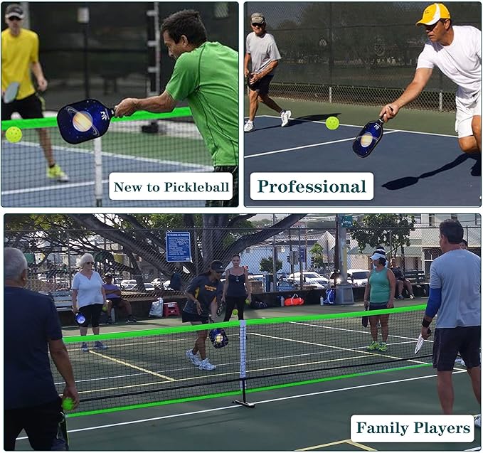 Hoverphenix Pickleball Net for Driveway, 22FT Regulation Size Pickleball Net with Paddles Set of 4