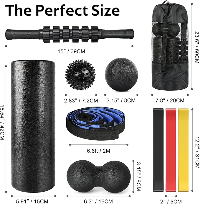 7 in1 Foam Roller Set for Deep Tissue Muscle Massager - High Density Back Roller, Muscle Roller