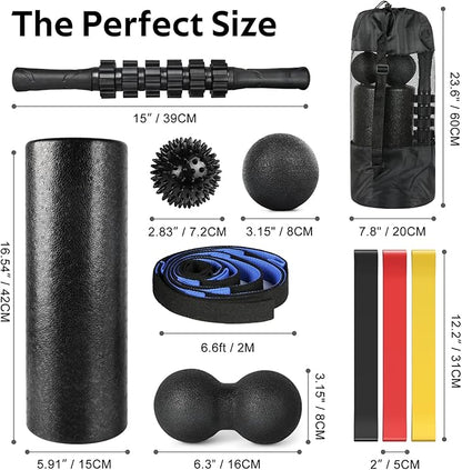 7 in1 Foam Roller Set for Deep Tissue Muscle Massager - High Density Back Roller, Muscle Roller