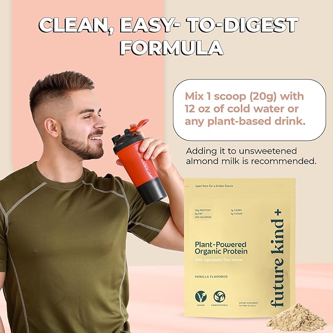 Future Kind Vegan Protein Powder, Vanilla, Pea Plant Protein for Lean Muscle with Iron & Fiber