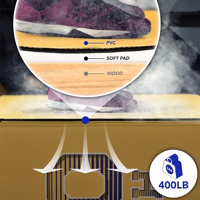 Yes4All 3-in-1 Soft-Padded Plyo Box With Wooden Core, Non-Slip Multi-Use Cushioned Plyometric Jump