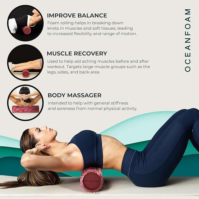 Oceanfoam Tidal Roller - Maroon, Blush & Hot Pink Marbled - Muscle Massage Foam Roller for Back