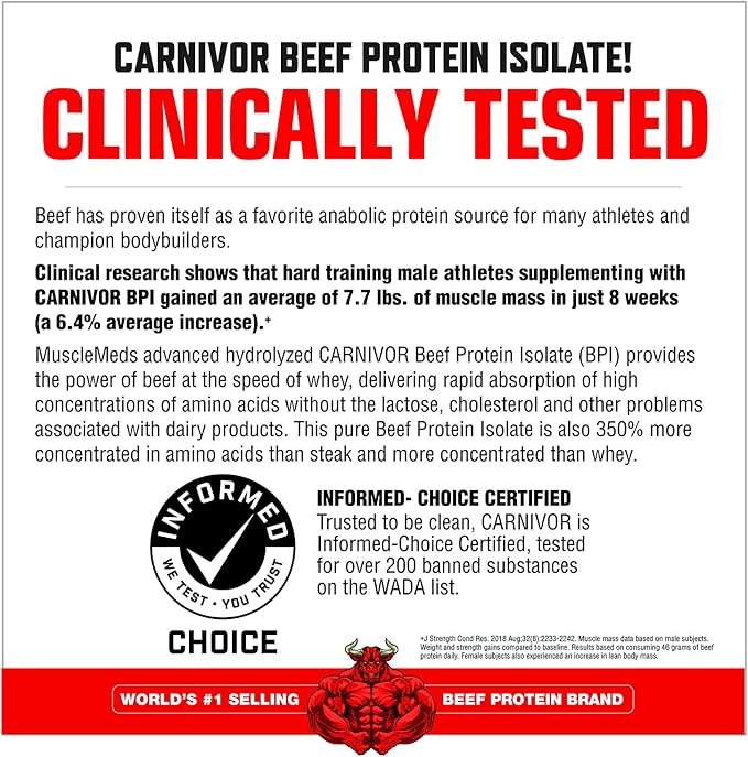 MuscleMeds CARNIVOR Beef Protein Isolate Powder, Muscle Building, Recovery, Lactose Free, Sugar
