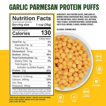 Twin Peaks Protein Puffs - (Garlic Parmesan), Keto Friendly, Low Carb Snack (300g, 21g Protein, 2g