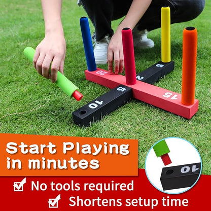 Ring Toss Game for Kids, Indoor & Outdoor Game for Family and Adults with 5 Poles, 2 Bases and 16