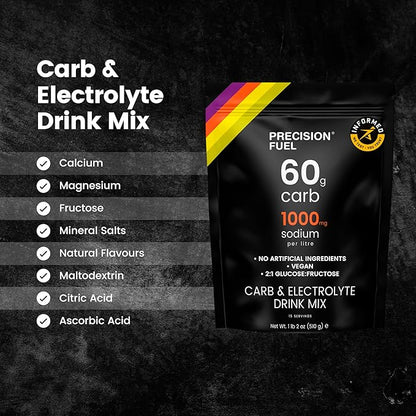 Precision Fuel PF 60 Carb & Electrolyte Drink Mix Powder for Hydration & Energy - Endurance Sports