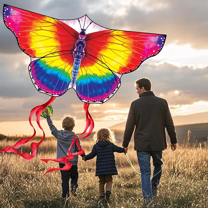 Large Butterfly Kite for Kids & Adults, 55" x 28" Easy to Fly Single Line Kite for Kids Ages 4-8