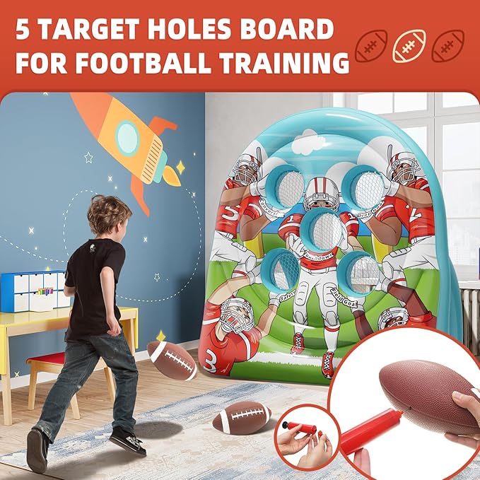6Ft Football Target Toss Game - Inflatable Football Throwing Target Toy for Kids - Carnival Party