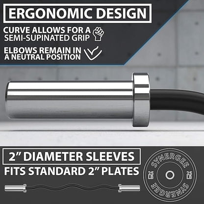 Synergee Commercial EZ Curl Olympic Bar Chrome & Black Phosphate with Powder Coated Brass Bushings