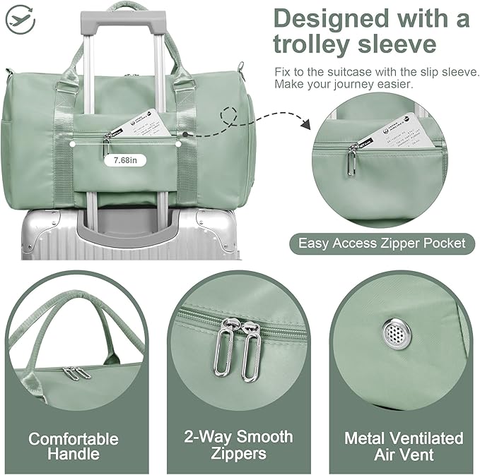 FIORETTO Womens Gym Tote Duffle Bag with Wet Pocket & Shoe Compartment, Sports Duffel Overnight
