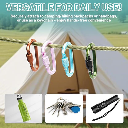 Multi-Pack Aluminum Carabiner Clips, 2" Ultra-Light Spring & Locking for Key,Hiking, Outdoor