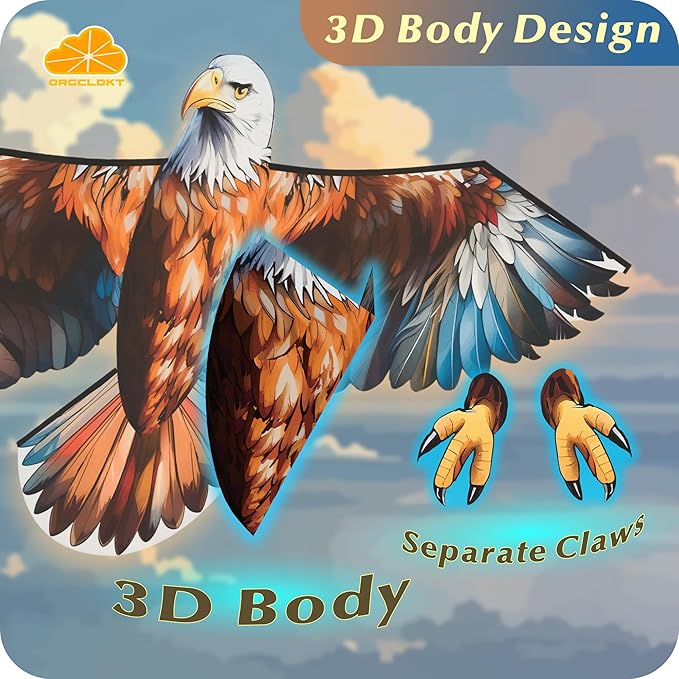 ORGCLDKT- 3D Lifelike Style Bird/Eagle Kite, Super Easy to Fly with, Ideal for Kids, Adults, Girls