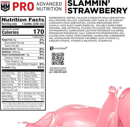 Muscle Milk Pro Advanced Nutrition Protein Shake, Slammin' Strawberry, 11.16 Fl Oz (Pack of 12)