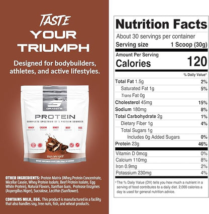 Granite Nutrition Protein Powder - Premium 5-Source Blend (Whey, Casein, Egg, Grass-Fed Beef) for