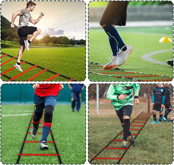 Professional Agility Ladder Speed Training Equipment Set-20ft Agility Ladder,12 Soccer Cones, 4