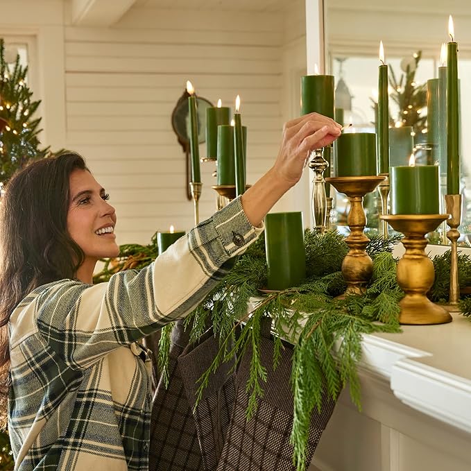 Thymes Frasier Fir Scented Candles for Home Decor - Green Pillar Candles for Women & Men - Place on