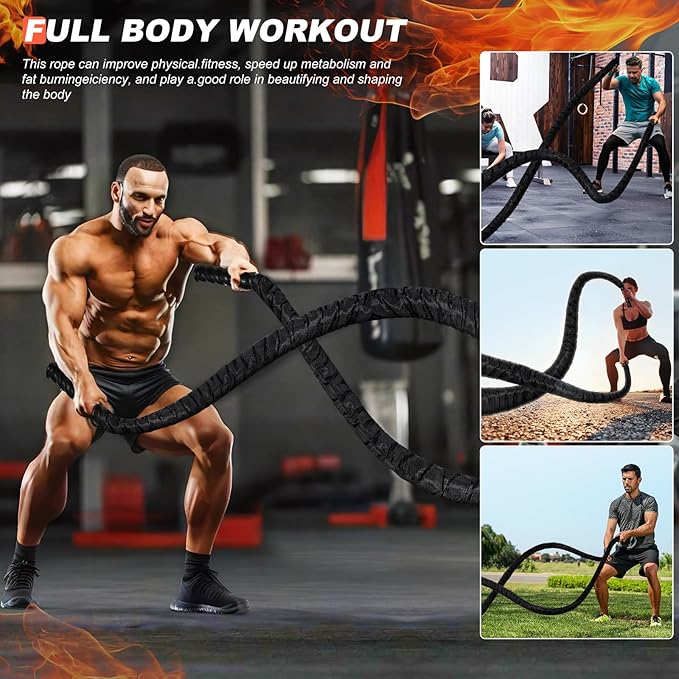Battle Ropes for Home Gym, Exercise Rope 1.26/1.5inch, 30 40FT Heavy Battle Rope Weighted Battle