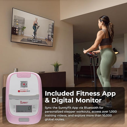 Sunny Health & Fitness Total Body 2-in-1 Smart Stepper Machine for Home with Handlebar and