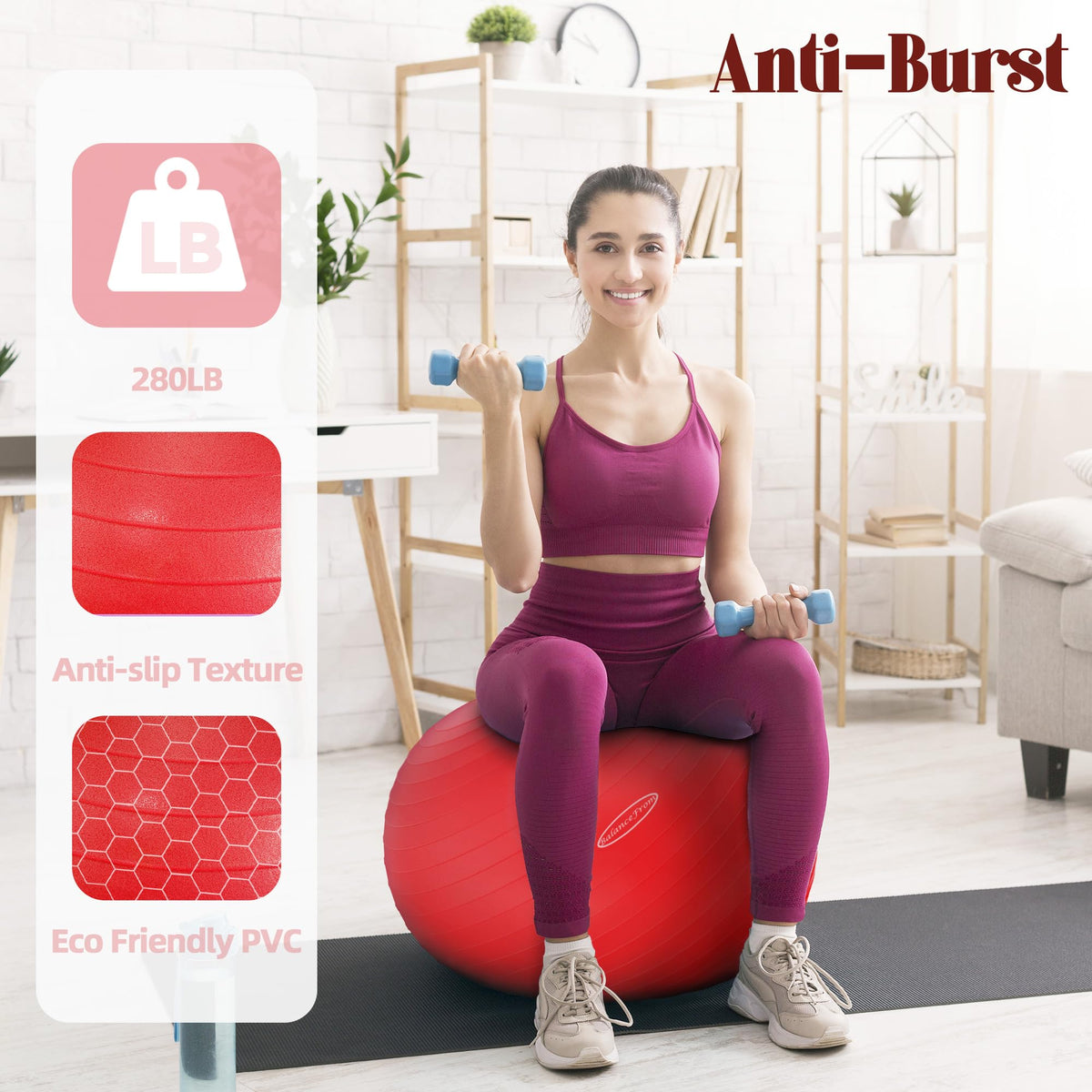 Fitvids Anti-Burst and Slip Resistant Exercise Ball Yoga Ball Fitness Ball Birthing Ball with Quick