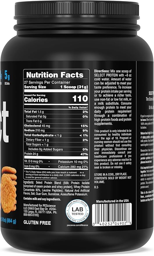 PEScience Select Protein Powder, Whey and Casein Blend, Clean Protein Powder for Women and Men, Low