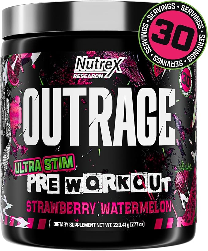 Outrage Ultra HIGH STIM Pre-Workout Powder for Men | 400mg Caffeine, L-Citrulline, Beta-Alanine