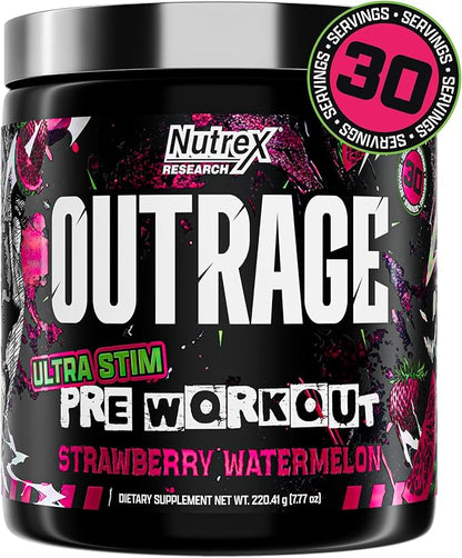 Outrage Ultra HIGH STIM Pre-Workout Powder for Men | 400mg Caffeine, L-Citrulline, Beta-Alanine