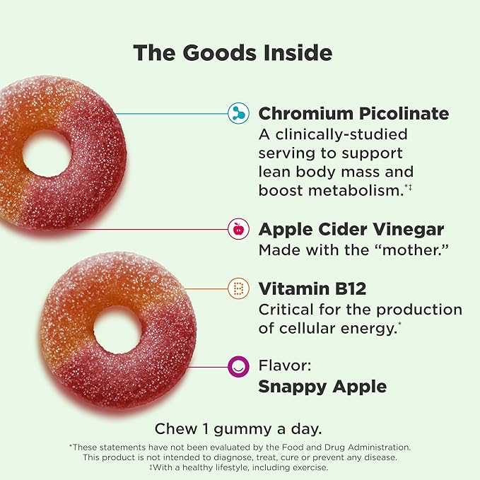 OLLY Metabolism Gummy Rings, Metabolism and Cellular Energy Chewable Supplement,* Apple Cider