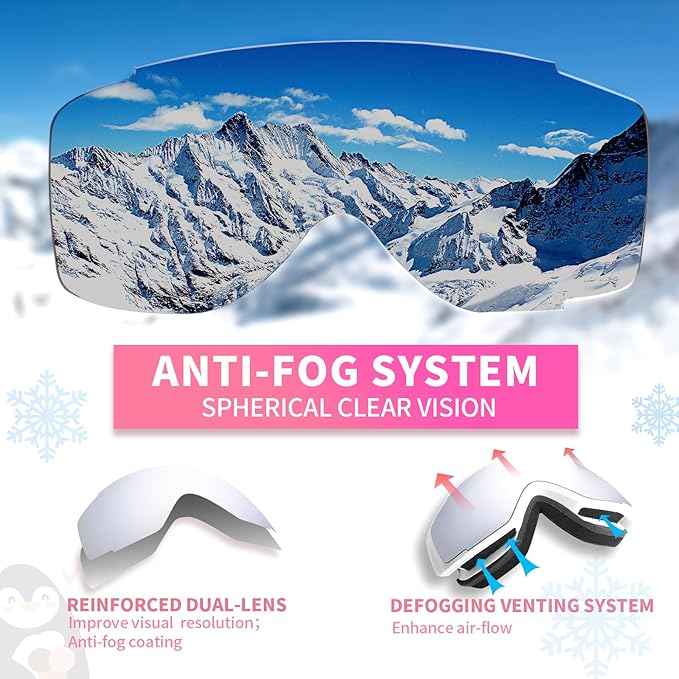 Freela Kids Ski Snowboard Goggles for Toddler(3-14) Youth Anti Fog Anti UV Goggles Girls Boys Snow