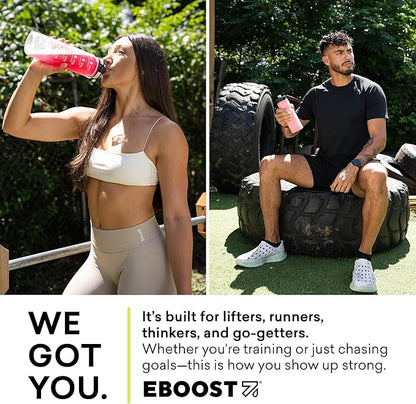 EBOOST POW Natural Pre Workout Powder - 15 Packets, Blue Raspberry - Preworkout Energy Booster Gym