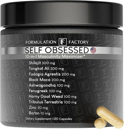Self Obsessed 10 in 1 Masculinity Maximizer Supplement, Shilajit for Men, Tongkat Ali, Ashwaganda