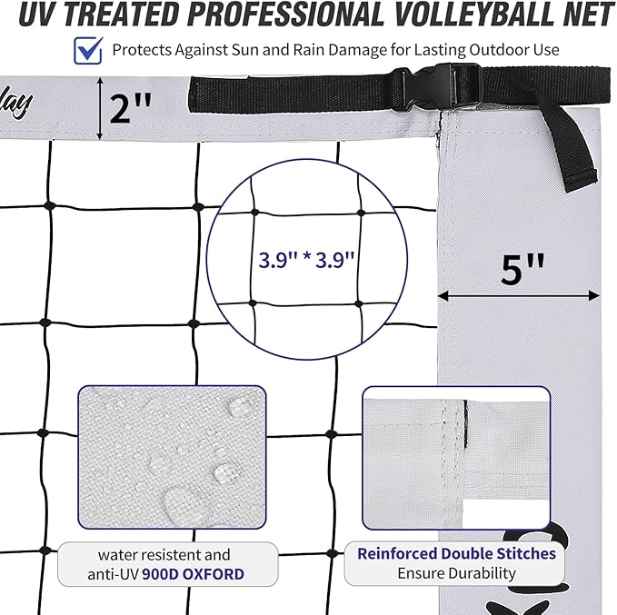 Outdoor Portable Volleyball Net Set for Backyard Beach with Adjustable Heavy Duty Poles, Durable