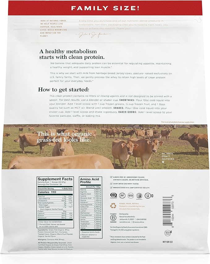 Natural Force Grass Fed Organic Whey Protein Powder ??Non GMO Verified, Humane Certified & Lab
