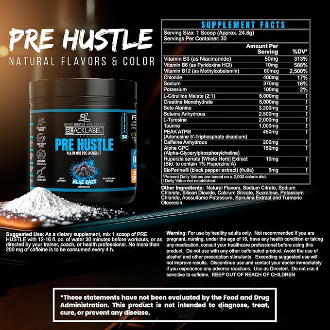 BLACKLABEL Supplements PRE Hustle V3 Pre-Workout Powder ??NSF Certified for Sport ??Energy