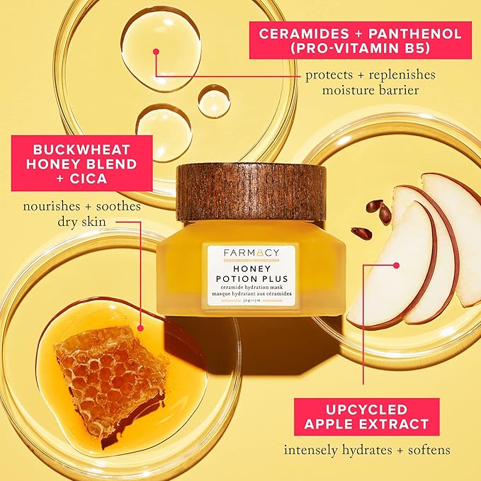 Farmacy Hydrating Face Mask - Honey Potion Plus Nourishing Skincare Facial Mask with Niacinamide