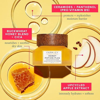Farmacy Hydrating Face Mask - Honey Potion Plus Nourishing Skincare Facial Mask with Niacinamide