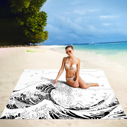 Beach Blanket, Waterproof Sandproof Beach Mat with 4 Stakes & 4 Pockets, 78''×86'' Lightweight