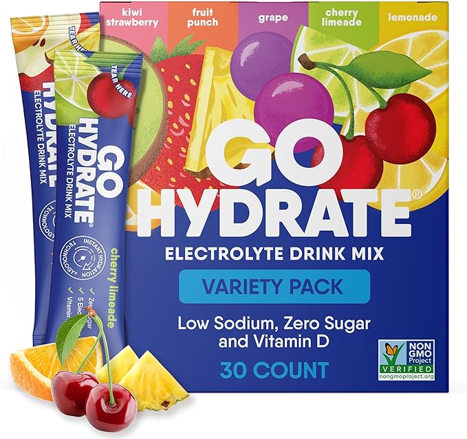 GoHydrate Instant Hydration Powder Packets - Low Sodium Electrolytes Drink Mix - Natural Hydration